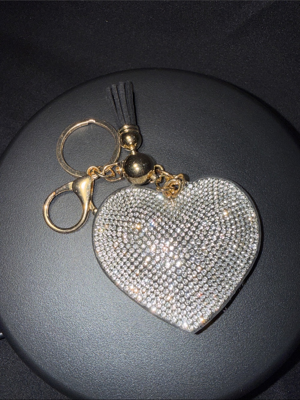 Crystal Heart Keychain Bag Charm in Gold and Clear